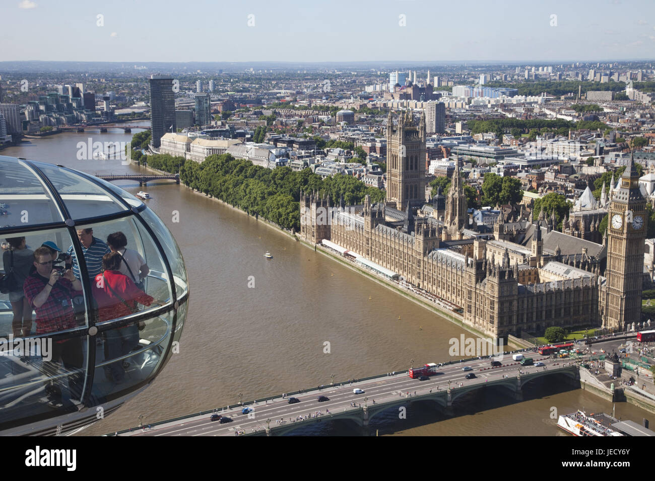 England, London, Westminster, Palace of Westminster, Big Ben, the Thames, view of London Eye, town view, town, parliament, building, structure, landmark, river, aerial shots, tourism, tourist, crowd-puller, bridge, cabin, Stock Photo