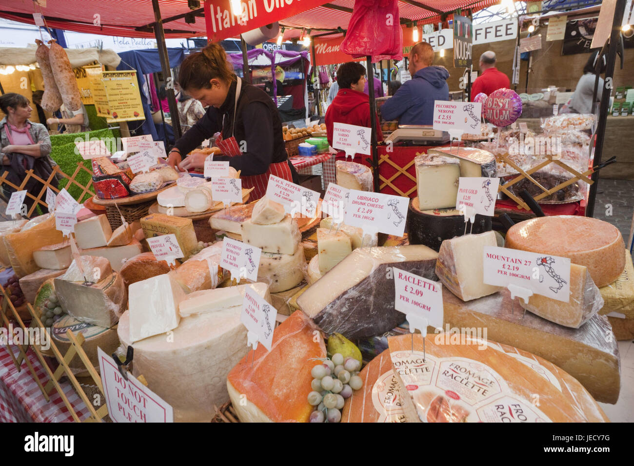 England, London, Southwark, borough Market, food state, cheese state, cheese counter, town, food market, market, state, dealer, cheese, person, cheese loaf, Stock Photo