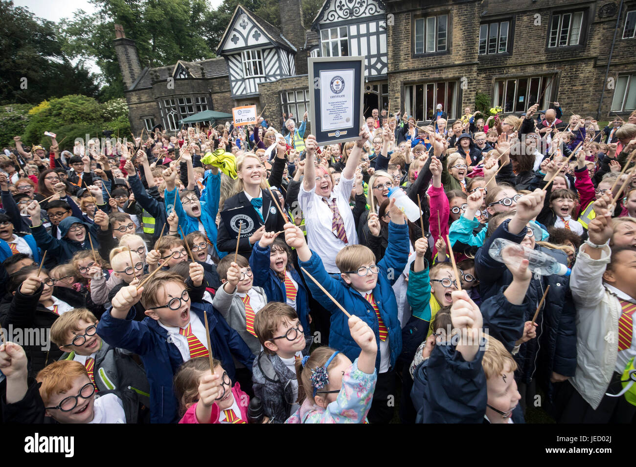 People dressed as Harry Potter at Smithills Hall in Bolton, as they attempt to break the Guinness World Record for the Largest Gathering of People Dressed as the boy wizard. Stock Photo