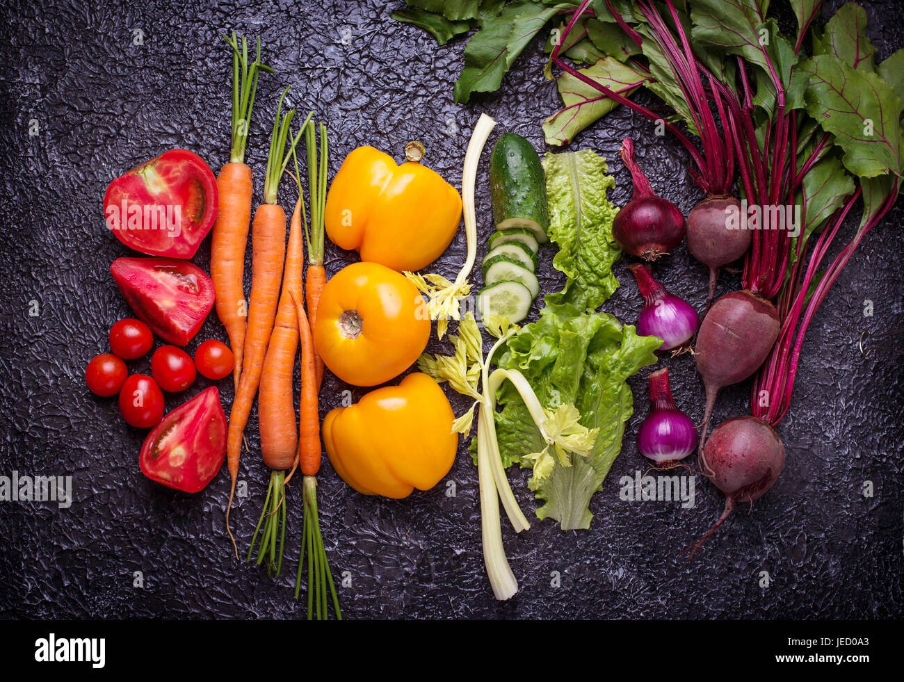 Rainbow colored vegetables. Healthy food concept. Top view Stock Photo ...