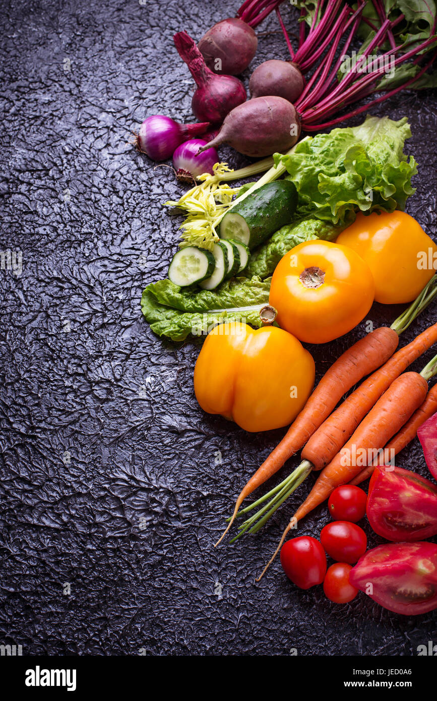 Rainbow colored vegetables. Healthy food concept. Top view Stock Photo ...