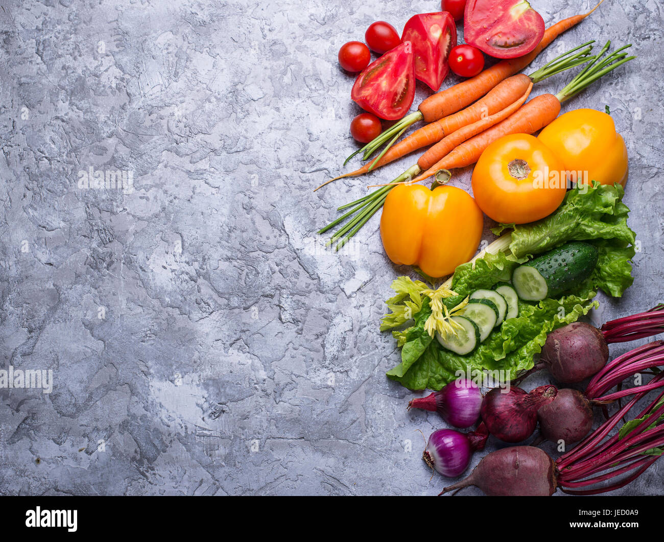 Rainbow colored vegetables. Healthy food concept. Top view Stock Photo