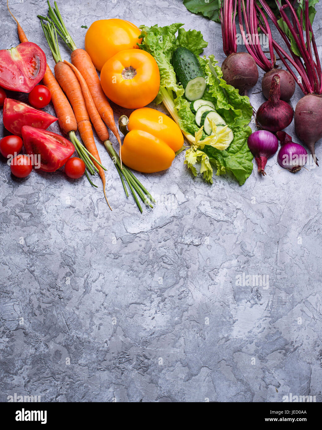 Rainbow colored vegetables. Healthy food concept. Top view Stock Photo