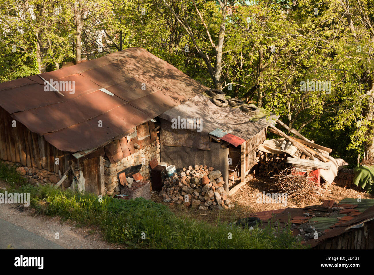 Wooden house in countryside of Macedonia Stock Photo