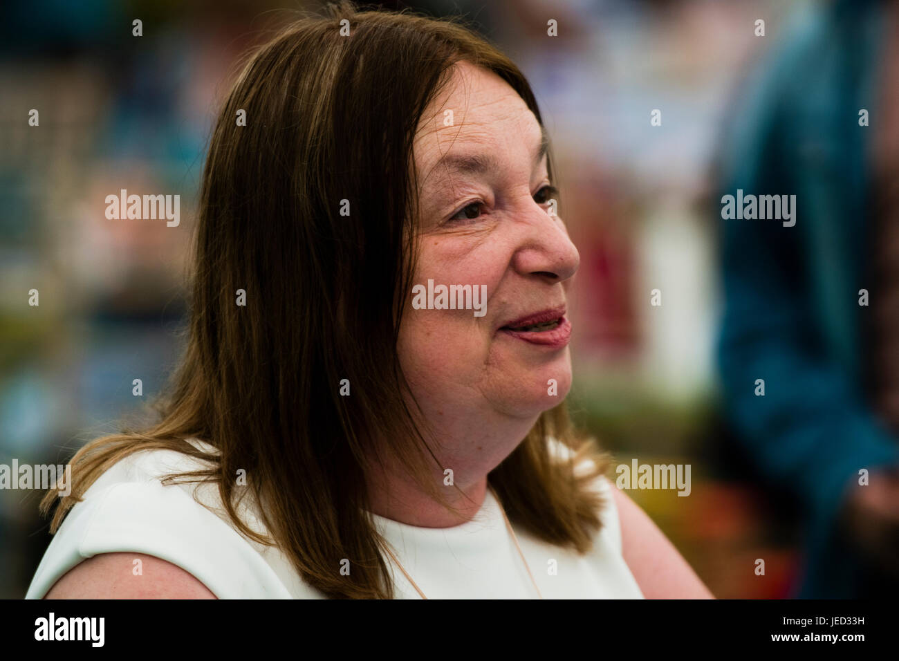 Alison Weir,    writer of history books, and latterly historical novels, mostly in the form of biographies about British royalty, at the 2017 Hay Festival of Literature and the Arts, Hay on Wye, Wales UK Stock Photo