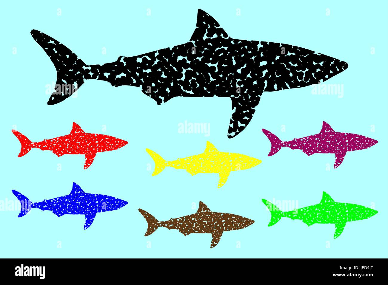 shark silhouette vector, silhouette fish color set, Stock Vector