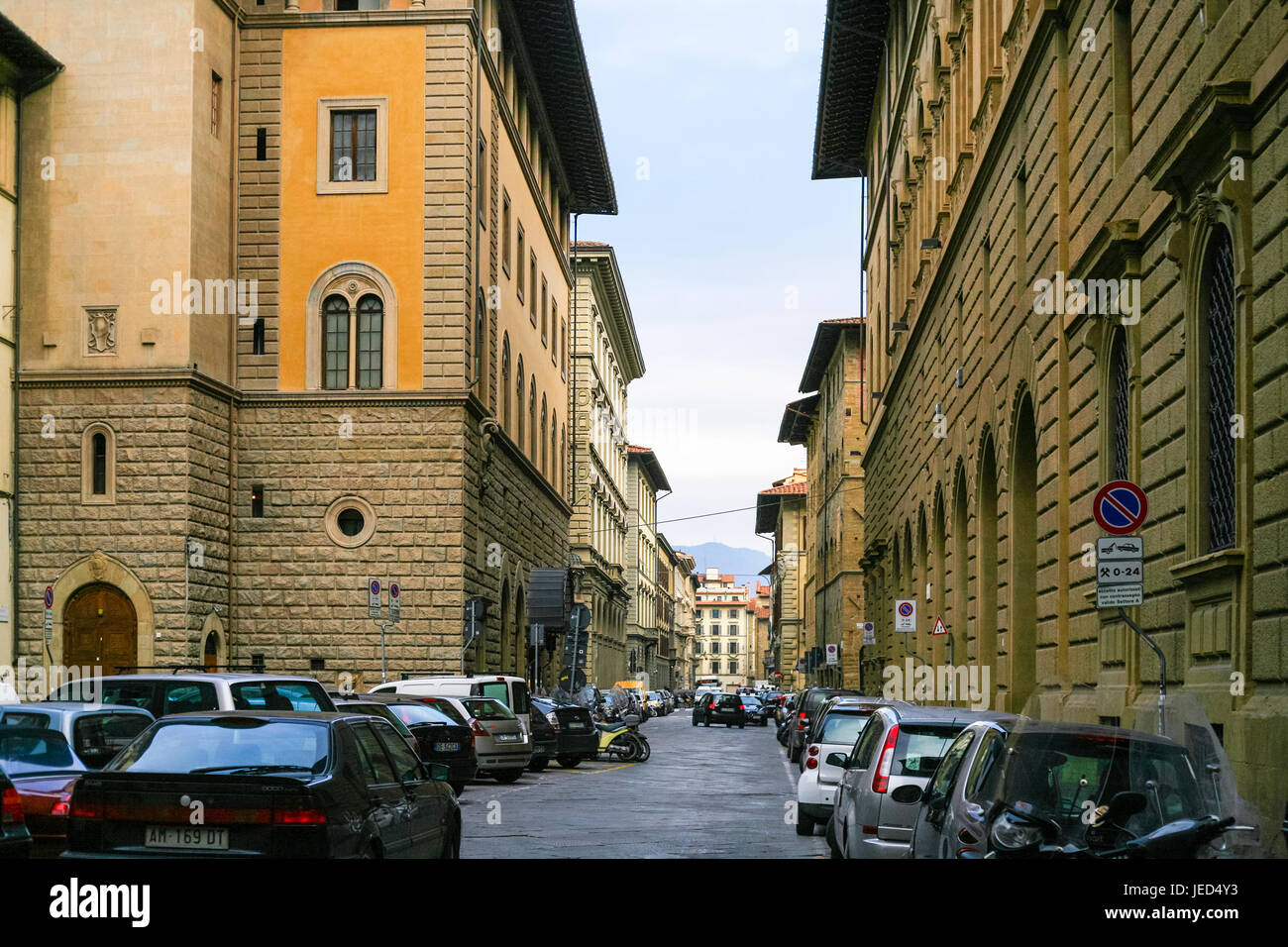 FLORENCE, ITALY JANUARY 9, 2009 parked cars on street in Florence