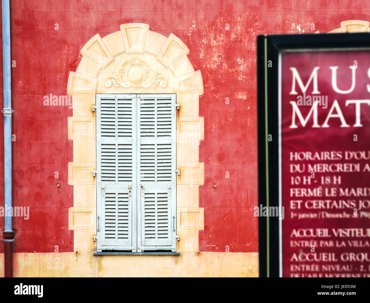 NICE, FRANCE - JULY 6, 2008: wall of Musee Matisse (Matisse Museum) in Nice city. The museum was opened in 1963, it is located in the Villa des Arenes Stock Photo
