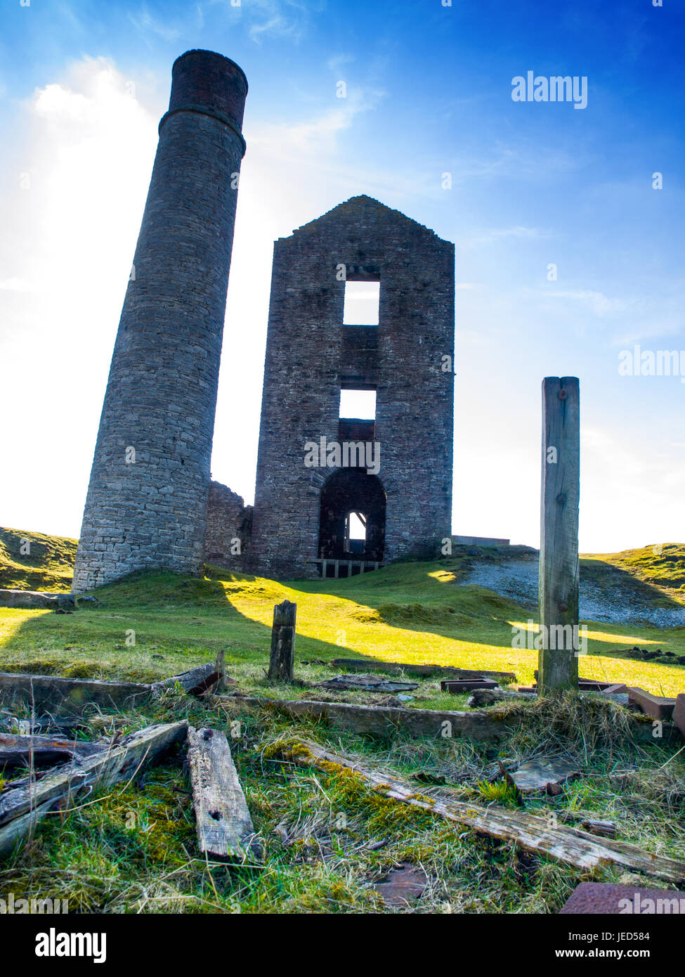 Disused buildings at Magpie Mine a former lead mine near the village of Sheldon in Derbyshire Stock Photo