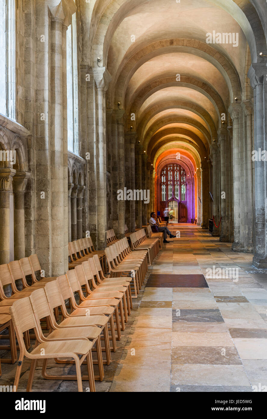 North aisle at the norman built (eleventh century AD) christian cathedral church in Norwich, Norfolk, England. Stock Photo