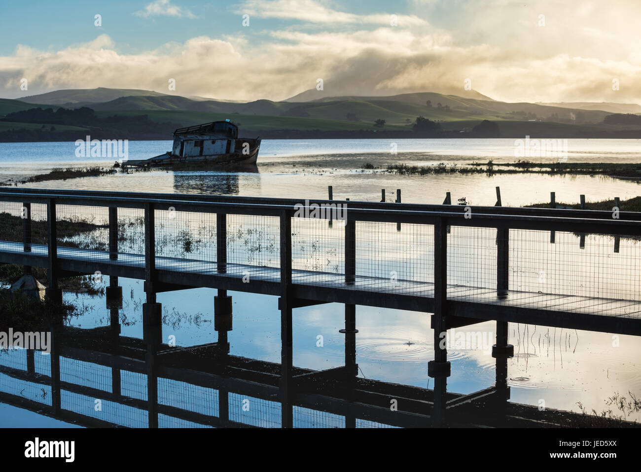 Point Reyes ship wreck in the early morning after a storm had passed causing lots of flooding Stock Photo
