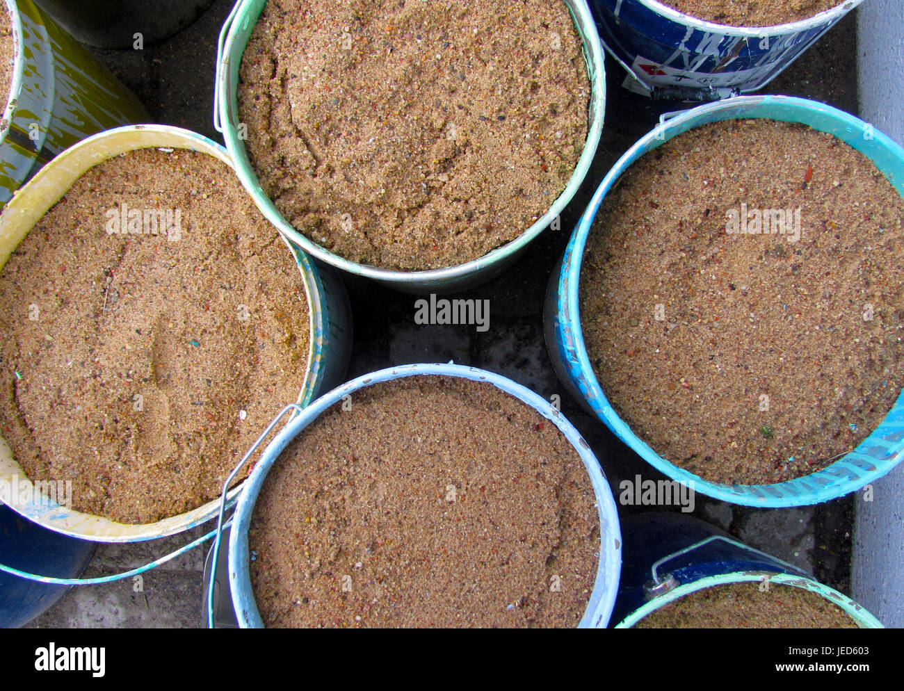 Containers, buckets with earth, top view Stock Photo Alamy