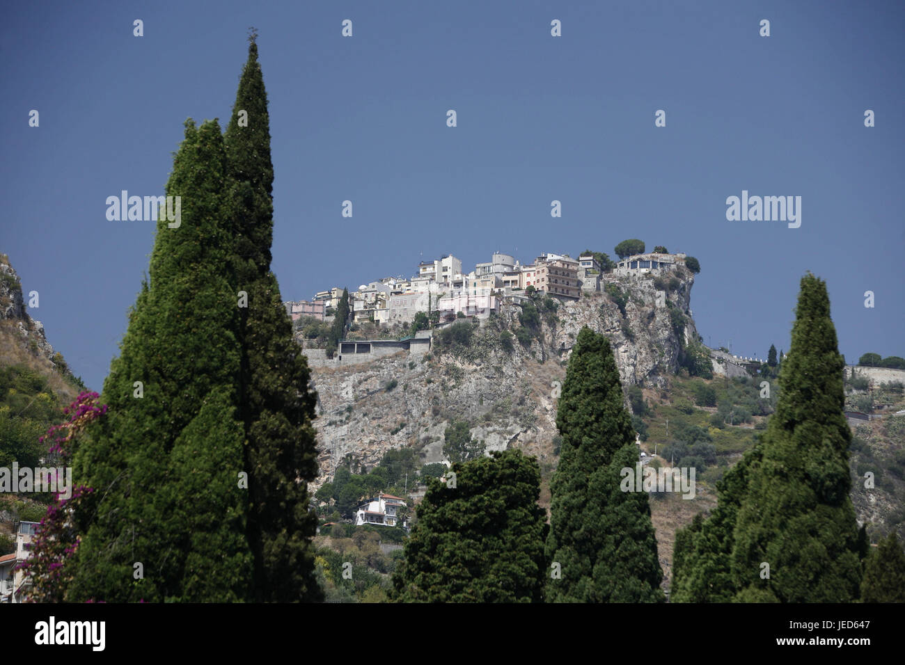 Italy, Sicily, Taormina, Castelmola, town view, Southern Europe, Old