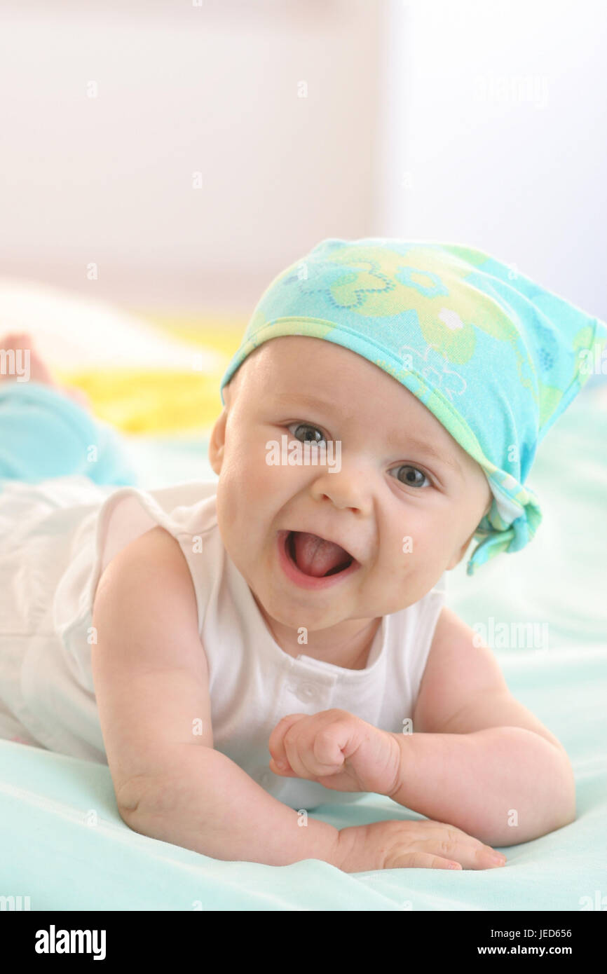 Baby, 5 months, headscarf, portrait, Stock Photo