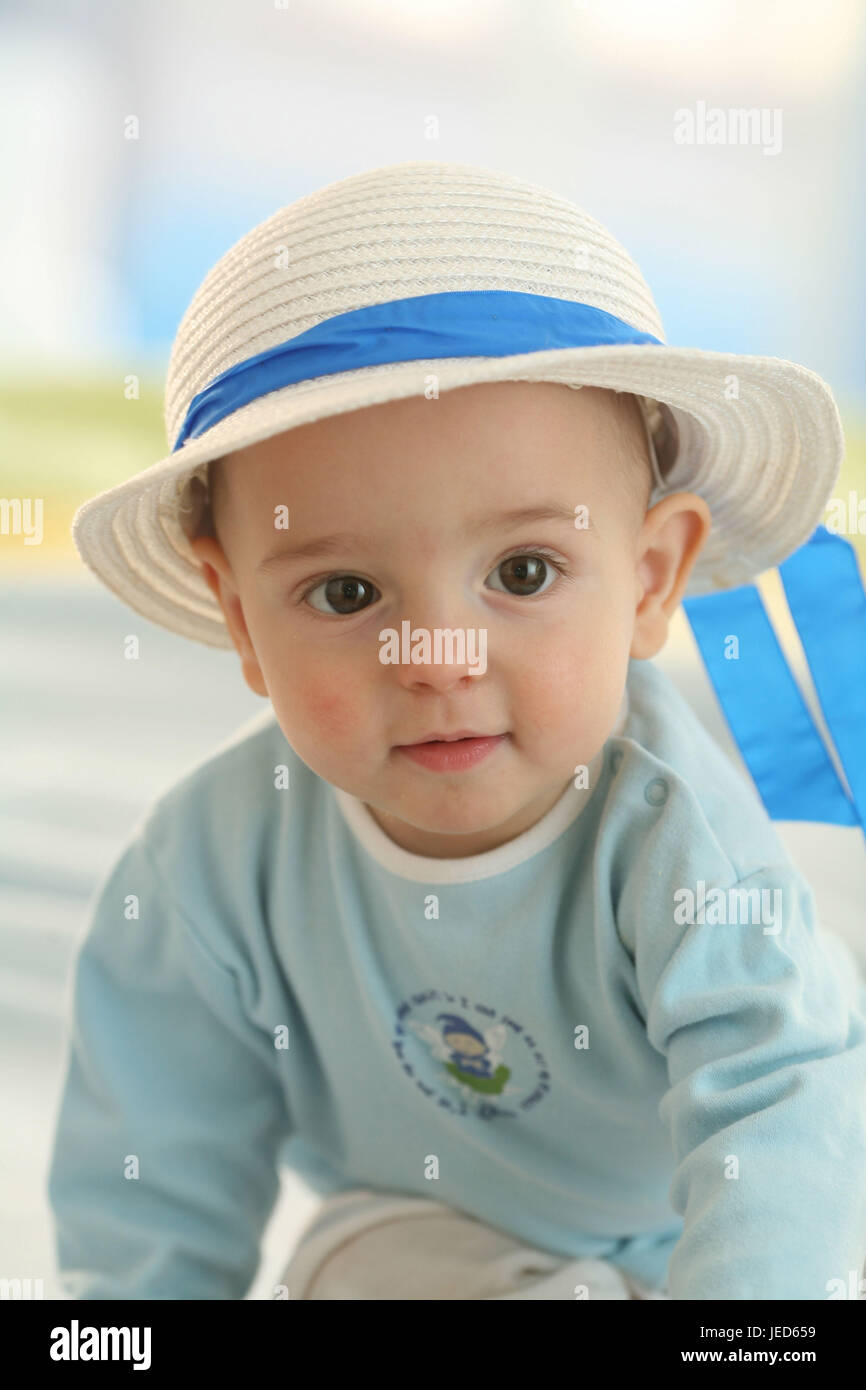 Baby, 5 months, portrait, solar hat, Stock Photo