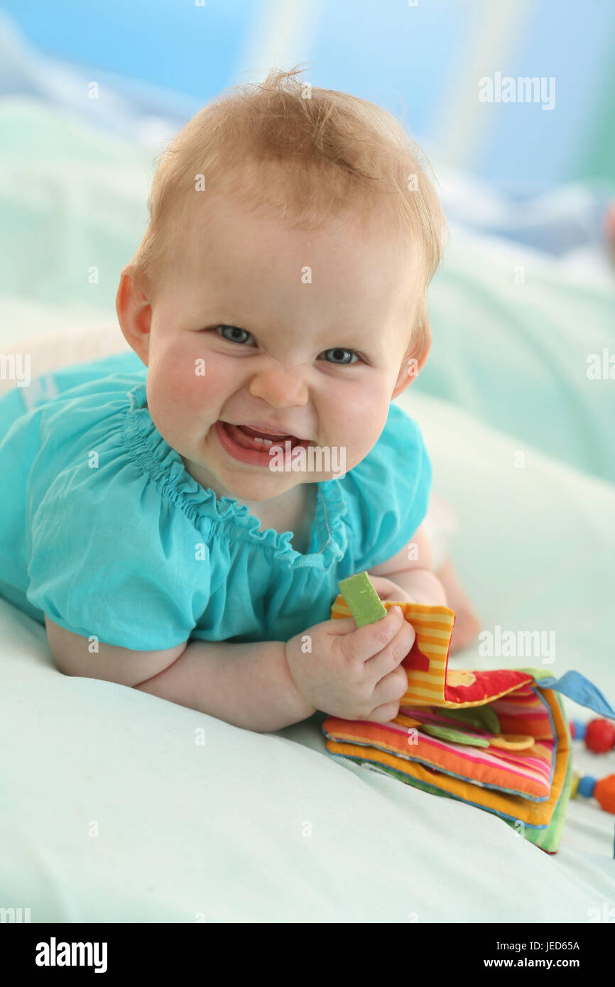 Baby, 6 months, laugh, toys, portrait, Stock Photo