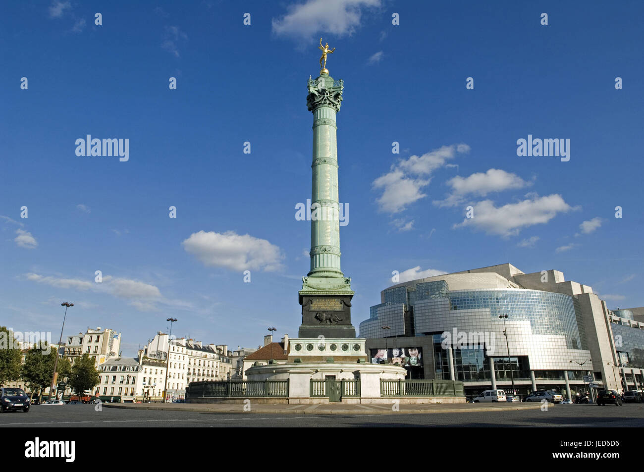 France, Paris, Place de la Bastille, July pillar, Bastille opera, Stock Photo