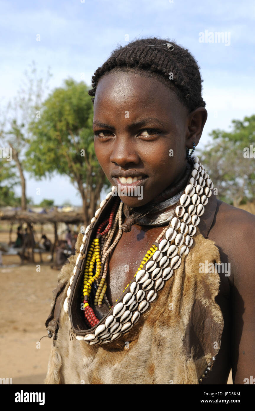 Girls, tribe Hamar, southern Omotal, south Ethiopia, Stock Photo