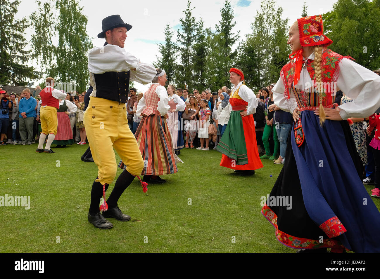 Stockholm Sweden 23rd June 2017 People Wearing Traditional Swedish Costumes Dance To