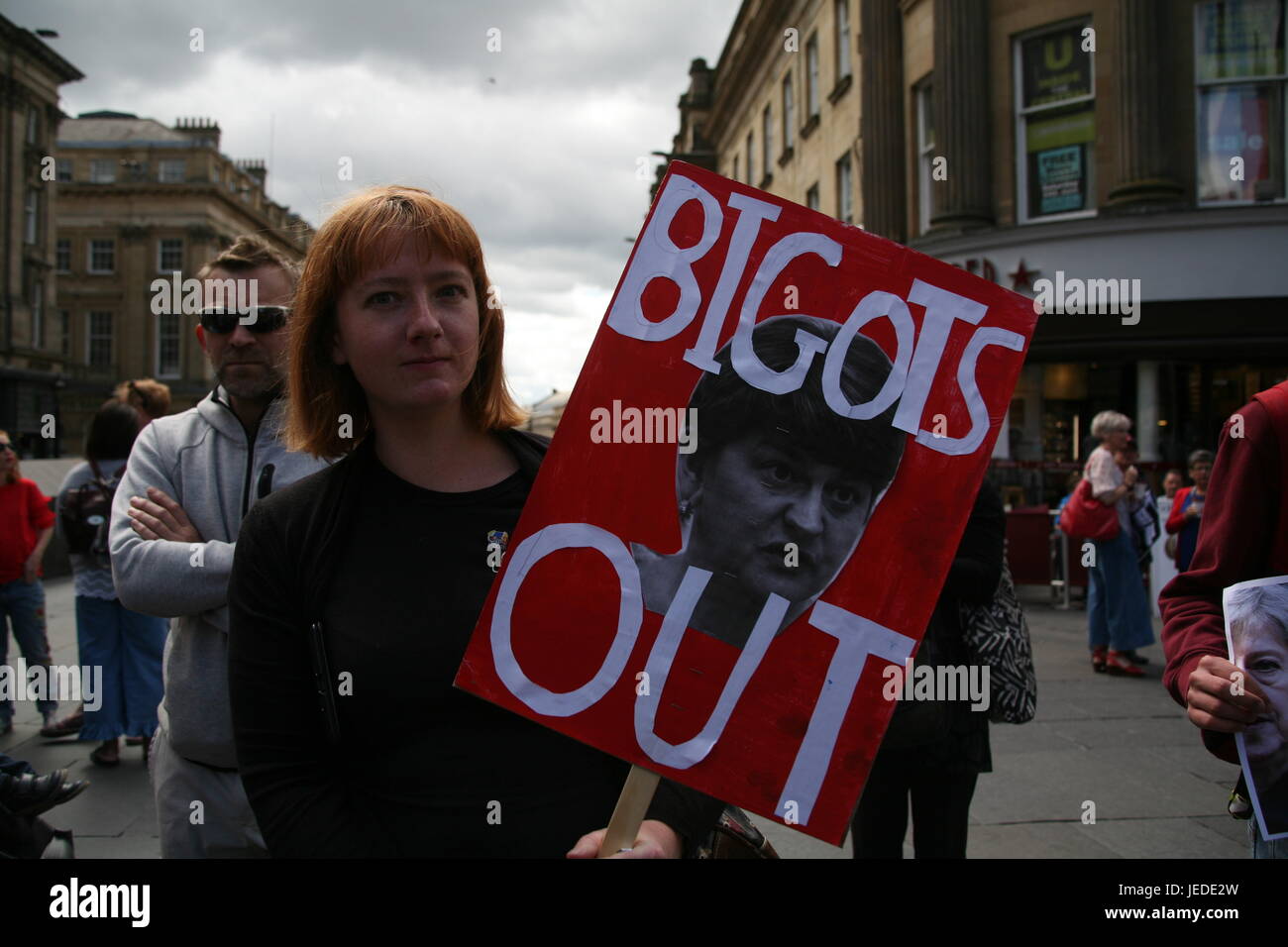 UK: Justice for Grenfell & No more Austerity Rally in Newcastle upon Tyne, Grey's Monument, UK Stock Photo