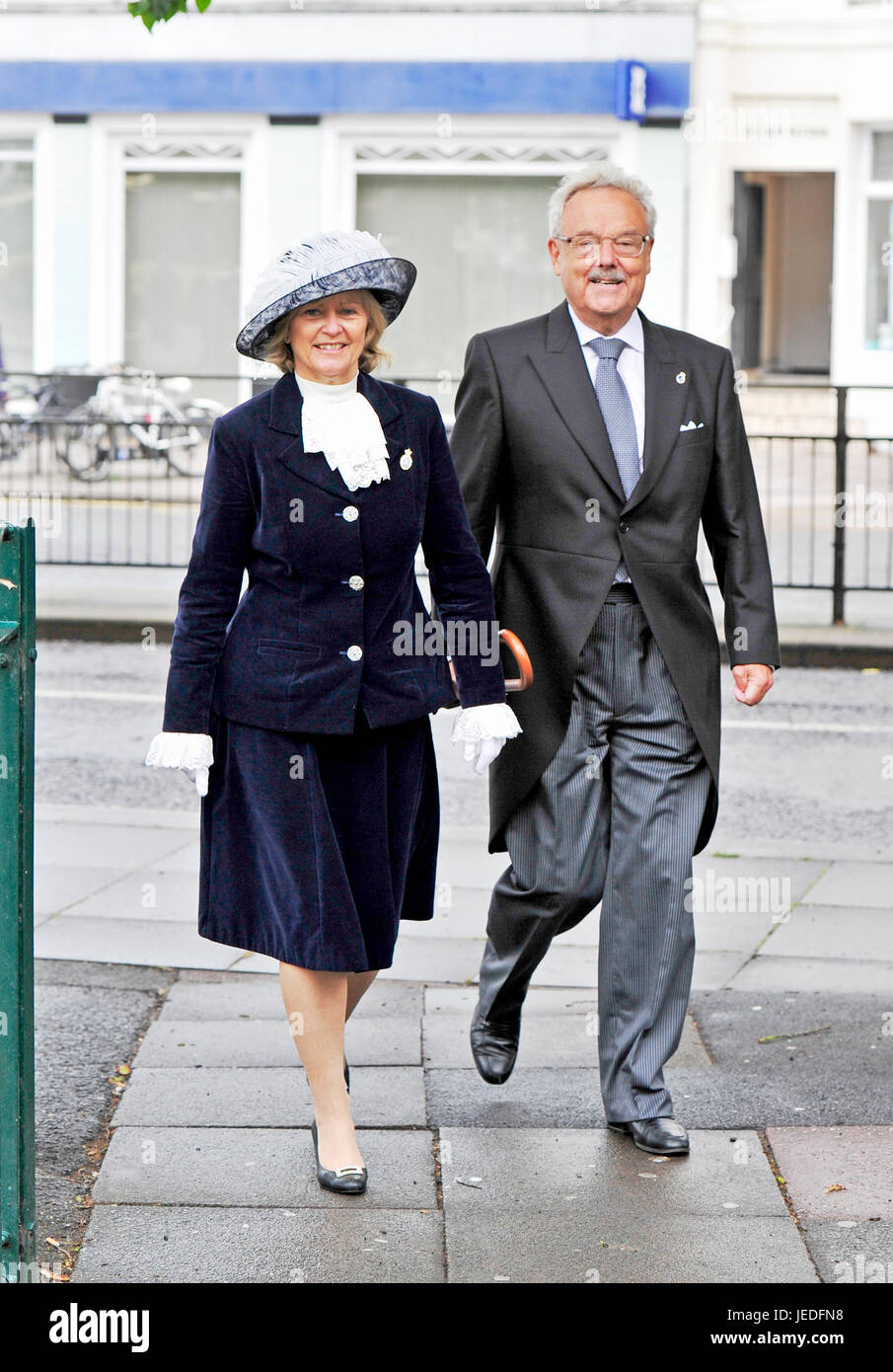 Brighton, UK. 24th June, 2017. The High Sheriff of East Sussex Maurenn Chowen arrives with her husband Michael for An Act of Remembrance for Armed Forces Day is held at the Brighton War memorial in the Old Steine organised by the Royal British Legion Credit: Simon Dack/Alamy Live News Stock Photo