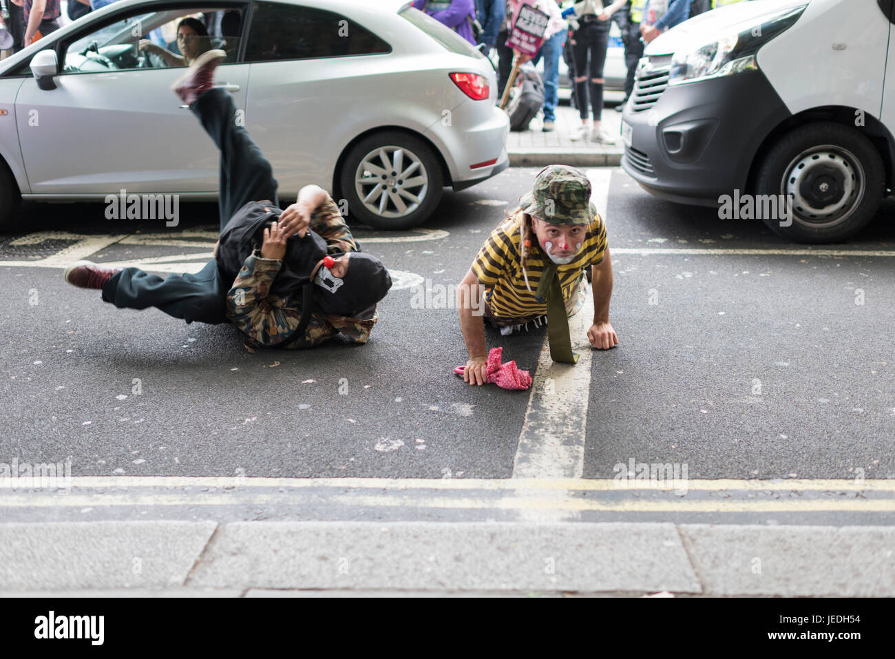 London, UK, 24th June 2017. Unite Against Fascism (UAF) has organized a demonstration near Trafalgar Square against the English Defence League (EDL). Due to recent terrorist attacks, there’s a heavy police presence. Credit: onebluelight.com/Alamy Live News Stock Photo