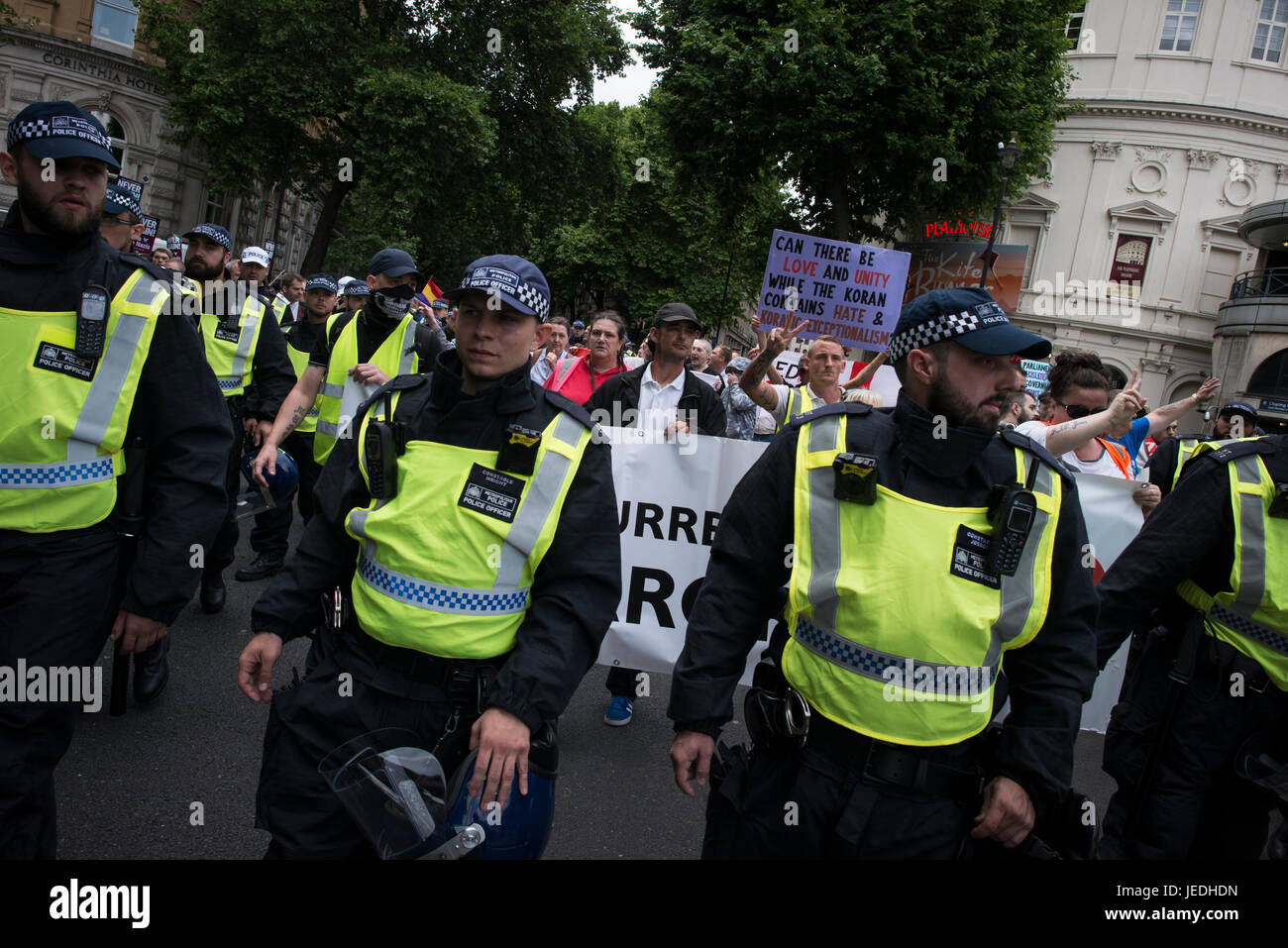 Trafalgar Square, London, UK. 24th June, 2017. Protestors from the EDL ...