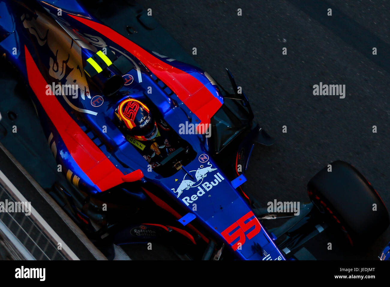 Baku, Azerbaijan. 24th June, 2017. Carlos Sainz of Spain driving the (55)  Scuderia Toro Rosso F1 Team on track during final practice for the  Azerbaijan Formula One Grand Prix at Baku City