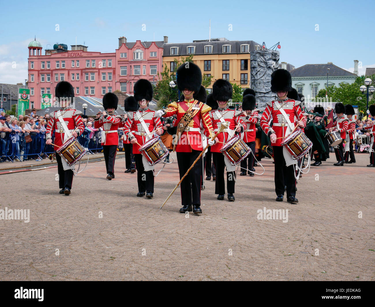 Bangor, Northern Ireland, UK. 24 June 2017. The Northern Ireland Armed Forces Day hosted by Bangor Sea Festival drew crowds to the seaside town. The weather co-operated with sunshine throughout and a temperature approaching. Irish Guards Band. 20C. Credit J Orr/Alamy Live News Stock Photo