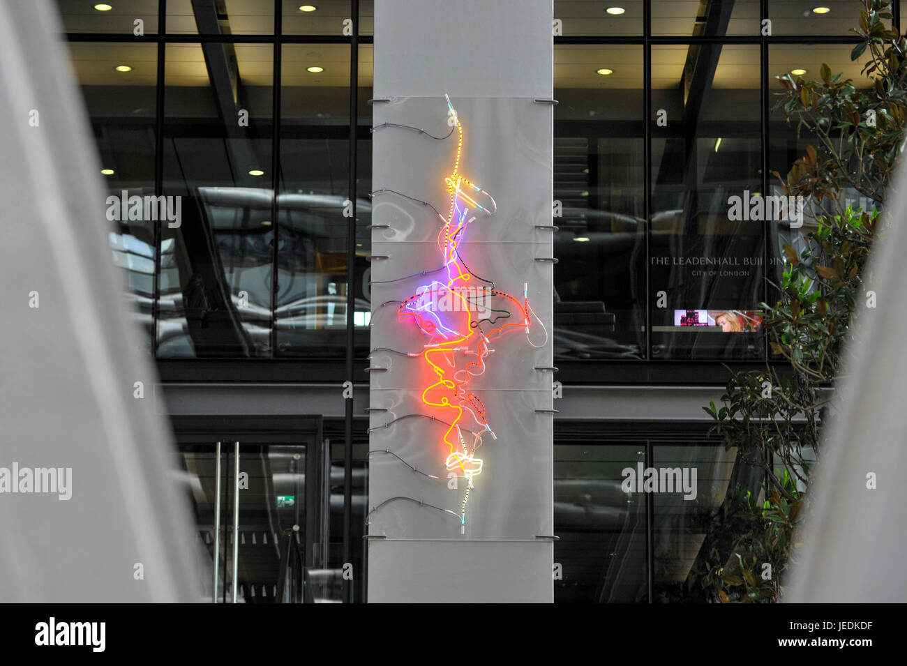 London, UK. 24 June 2017. "Tipping Point" by Kevin Killen, a neon and plastic sheet installation. The artwork is on display as part of "Sculpture in the City", a festival of sculpture in the Square Mile featuring 16 contemporary works by internationally renowned artists which begins on 27 June. Credit: Stephen Chung / Alamy Live News Stock Photo