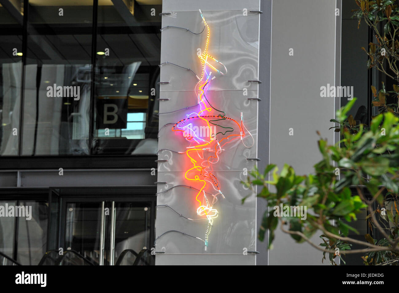 London, UK.  24 June 2017. "Tipping Point" by Kevin Killen, a neon and plastic sheet installation. The artwork is on display as part of "Sculpture in the City", a festival of sculpture in the Square Mile featuring 16 contemporary works by internationally renowned artists which begins on 27 June.   Credit: Stephen Chung / Alamy Live News Stock Photo