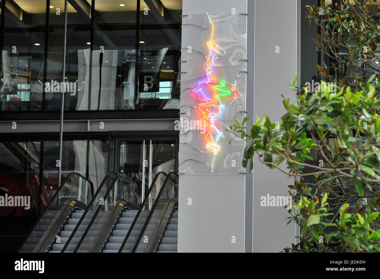 London, UK. 24 June 2017. "Tipping Point" by Kevin Killen, a neon and plastic sheet installation. The artwork is on display as part of "Sculpture in the City", a festival of sculpture in the Square Mile featuring 16 contemporary works by internationally renowned artists which begins on 27 June. Credit: Stephen Chung / Alamy Live News Stock Photo