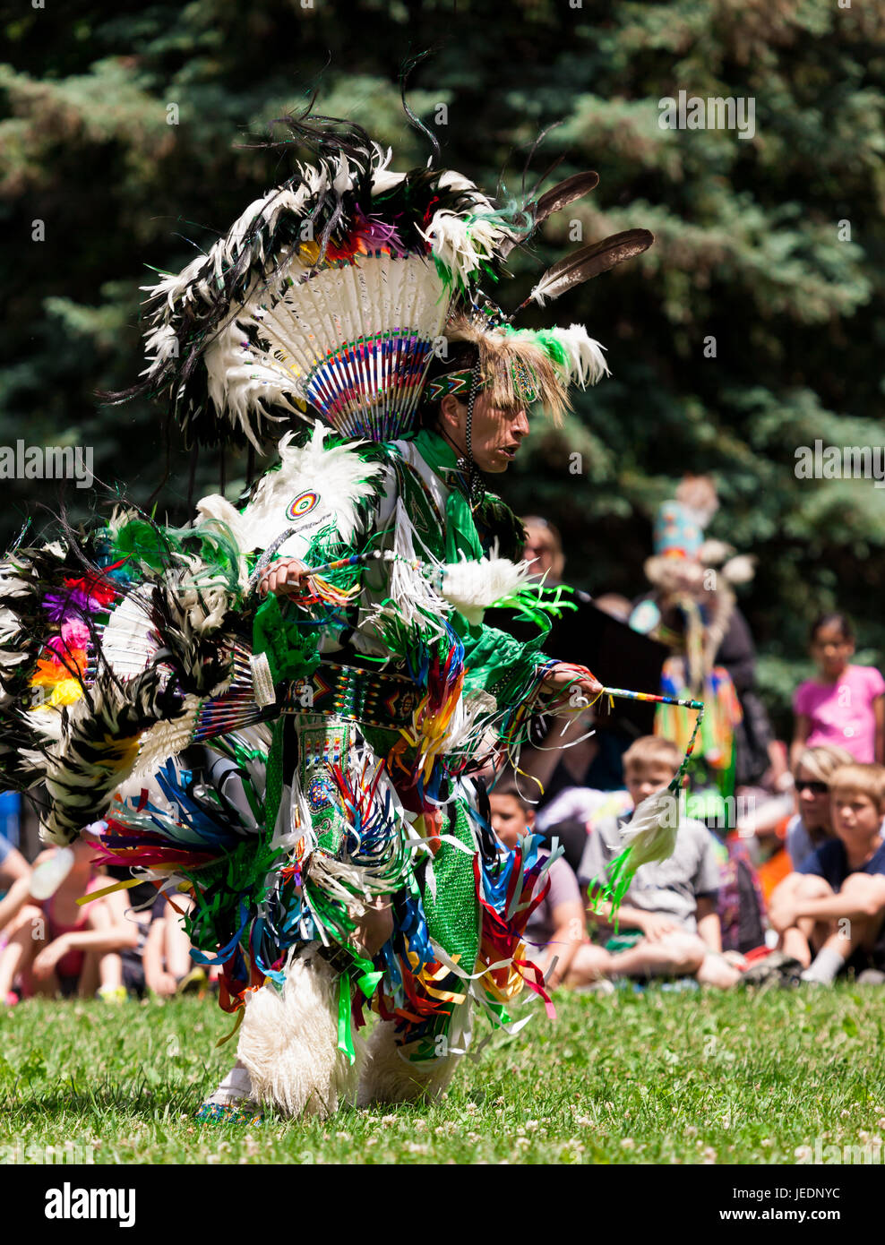 Members of Canada's First Nations communities celebrate and dance during the annual Aboriginal Solidarity Day. Stock Photo