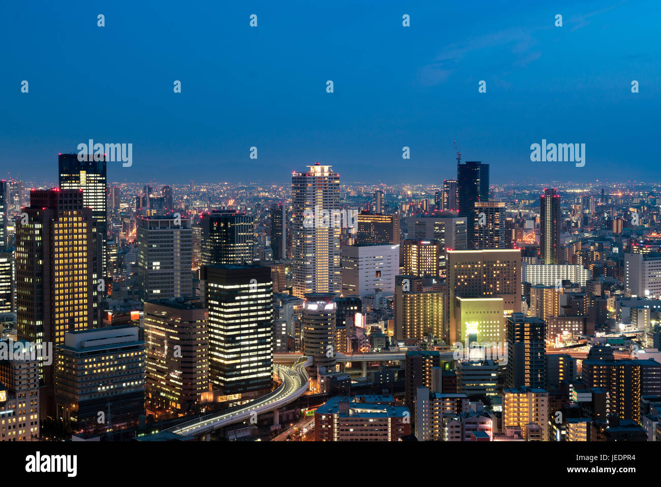 Osaka downtown city skyline at the landmark Umeda District in Osaka, Japan. Stock Photo