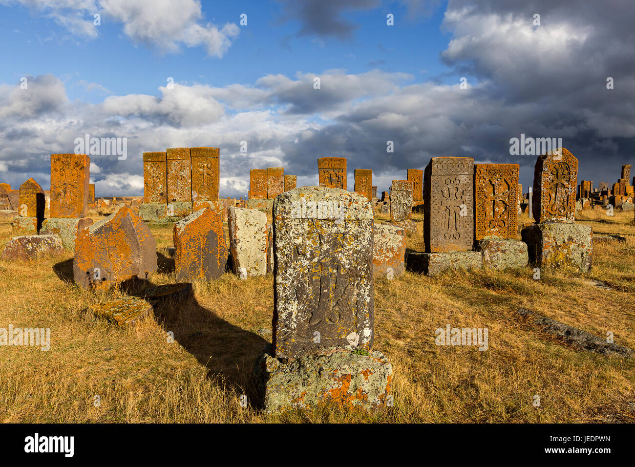 Historical cemetery of Noratus in Armenia. Stock Photo