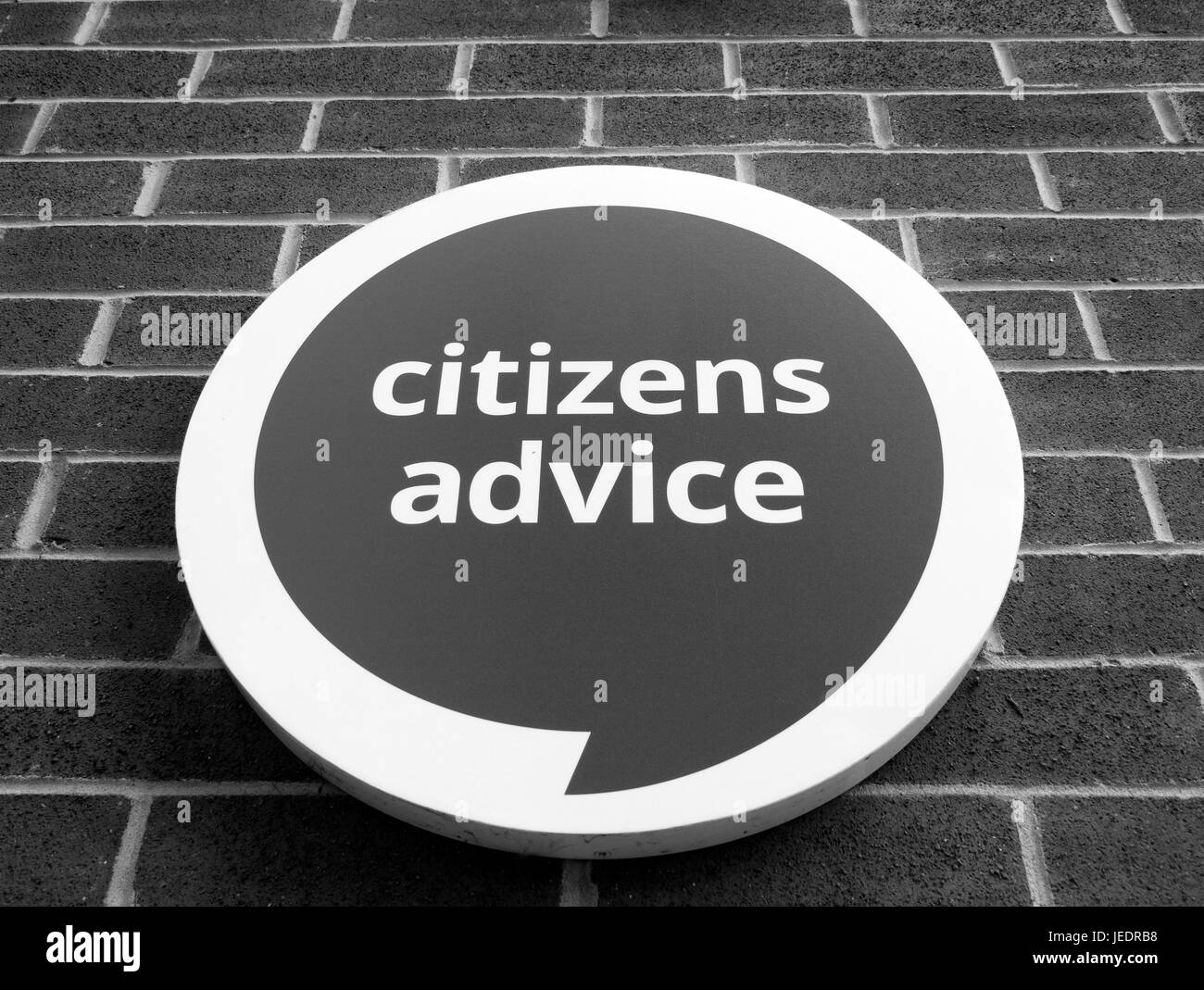 Citizens advice sign mounted on brick wall, free charitable impartial consumer advice service, Stock Photo