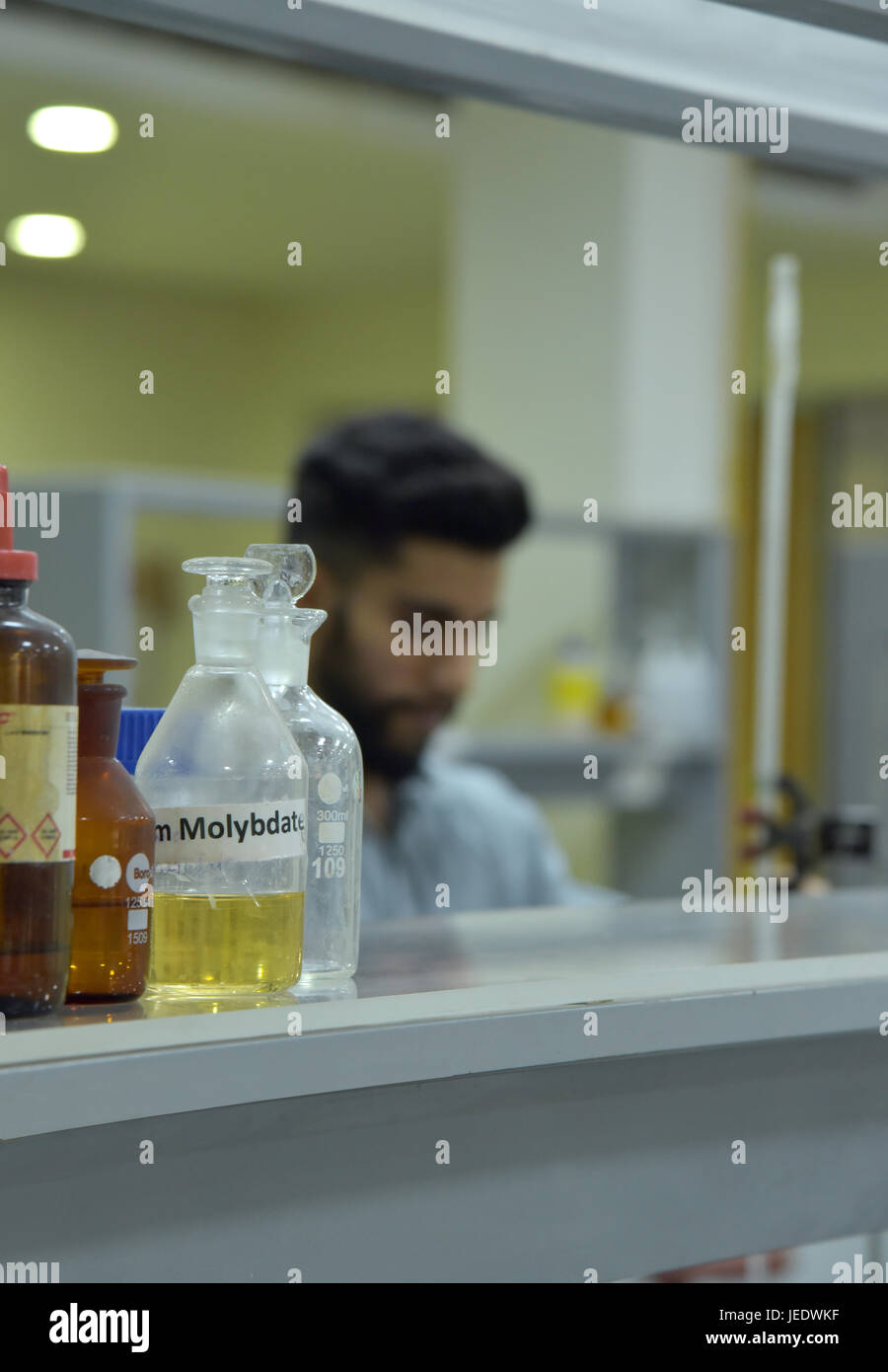 Student working in a chemical lab Stock Photo