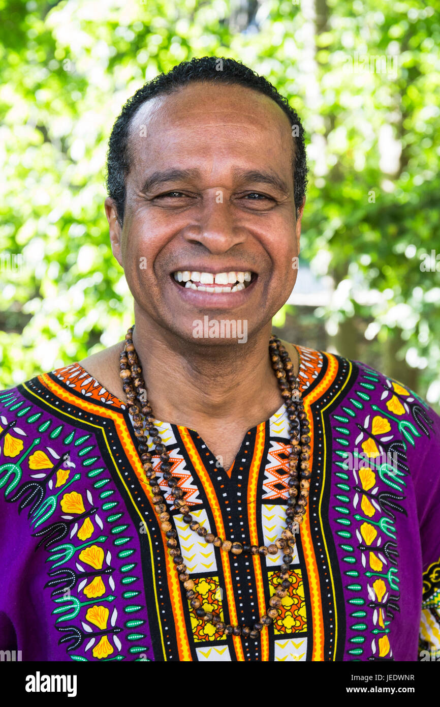 Portrait of laughing man wearing traditional Brazilian clothing Stock Photo