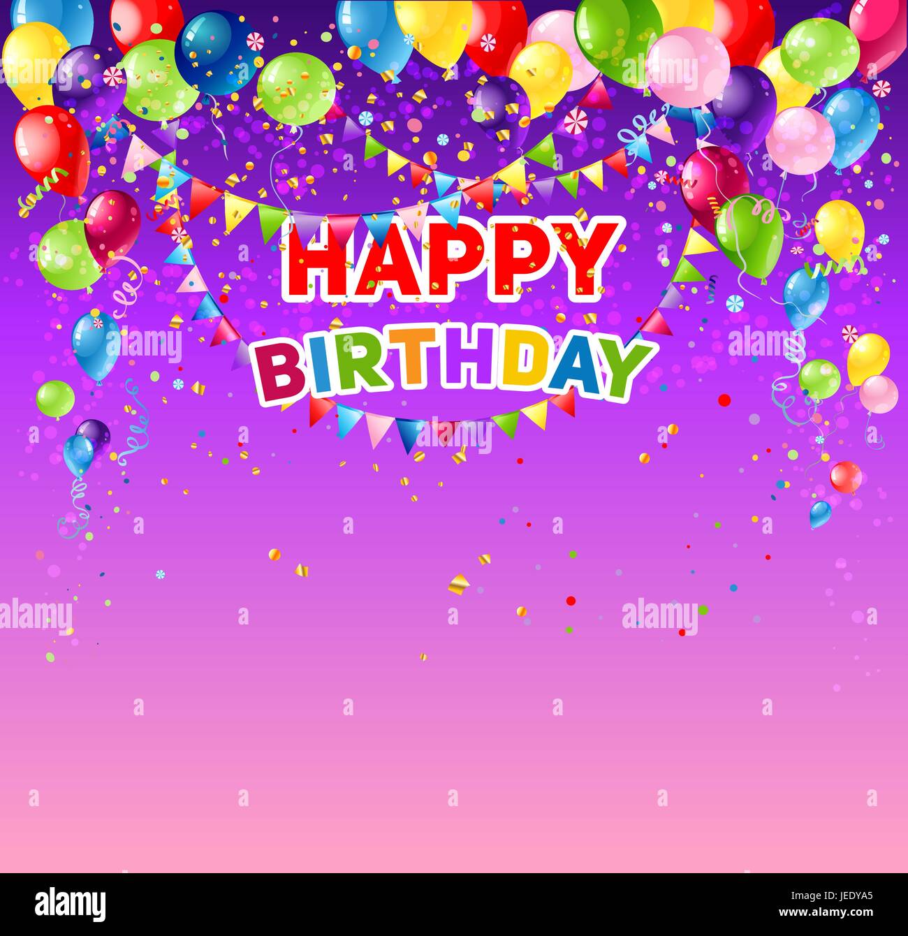 Holiday template for design banner,ticket, leaflet, card, poster and so on. Happy birthday background and balloons Stock Vector
