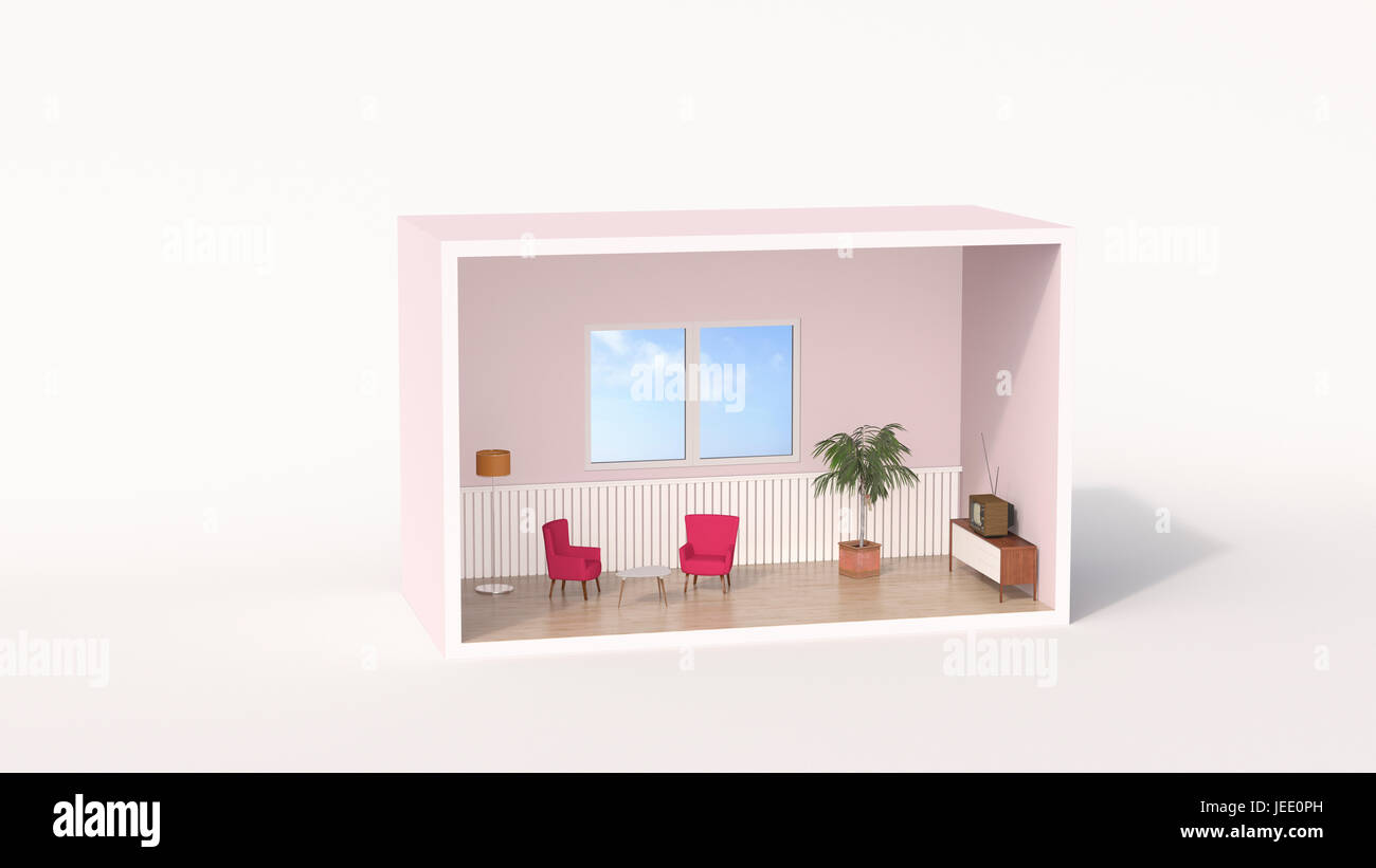 Model of a retro style living room Stock Photo