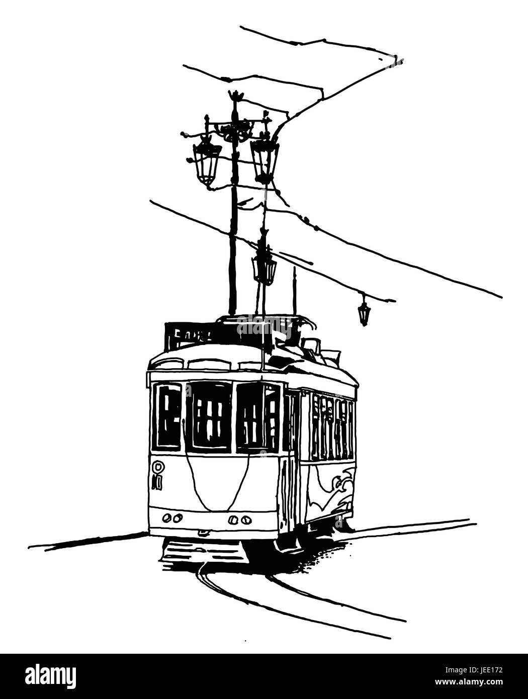 Old tramway in Lisbon - vector illustration Stock Vector