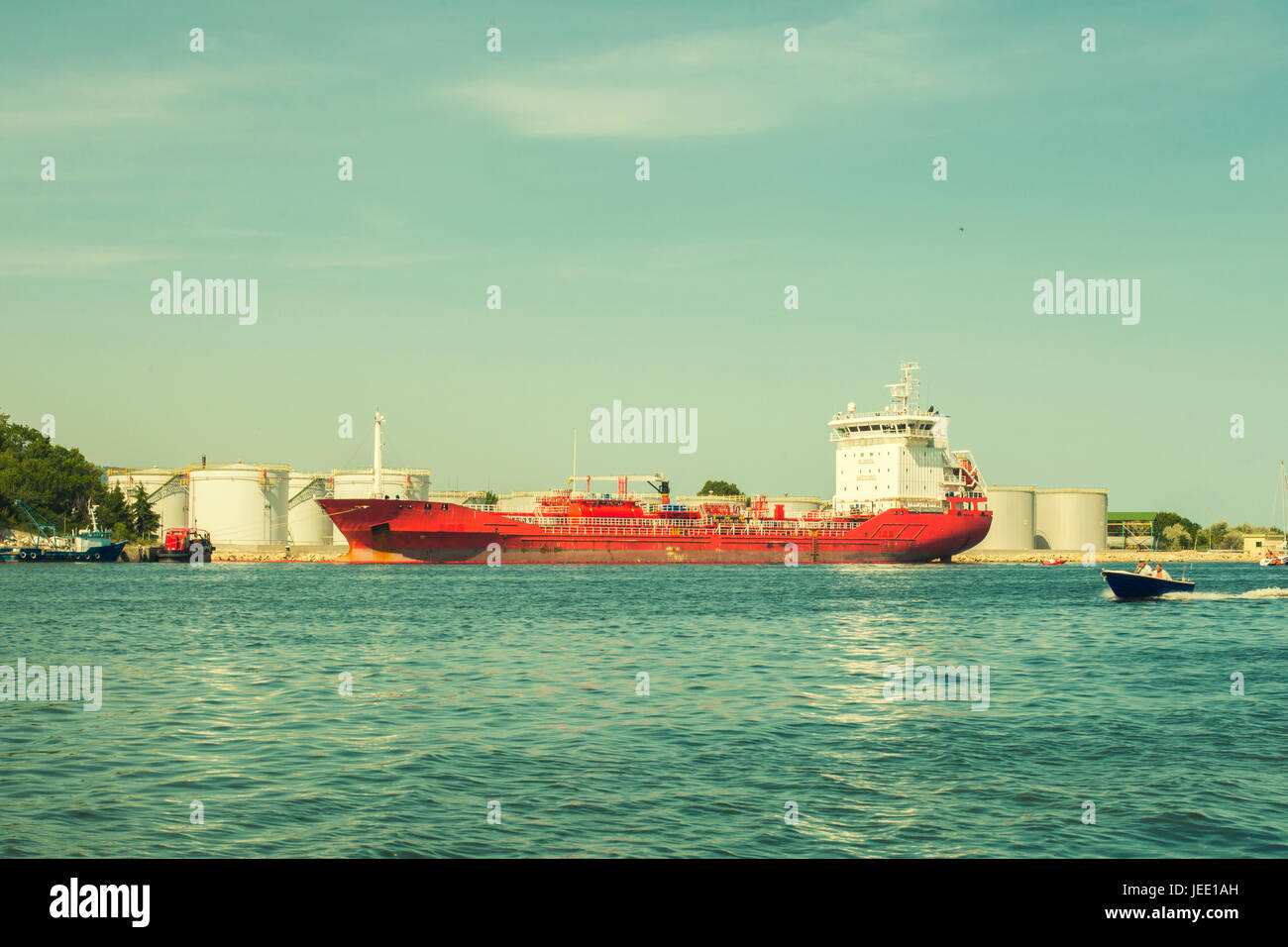 crude oil tanker is loading in the port Stock Photo
