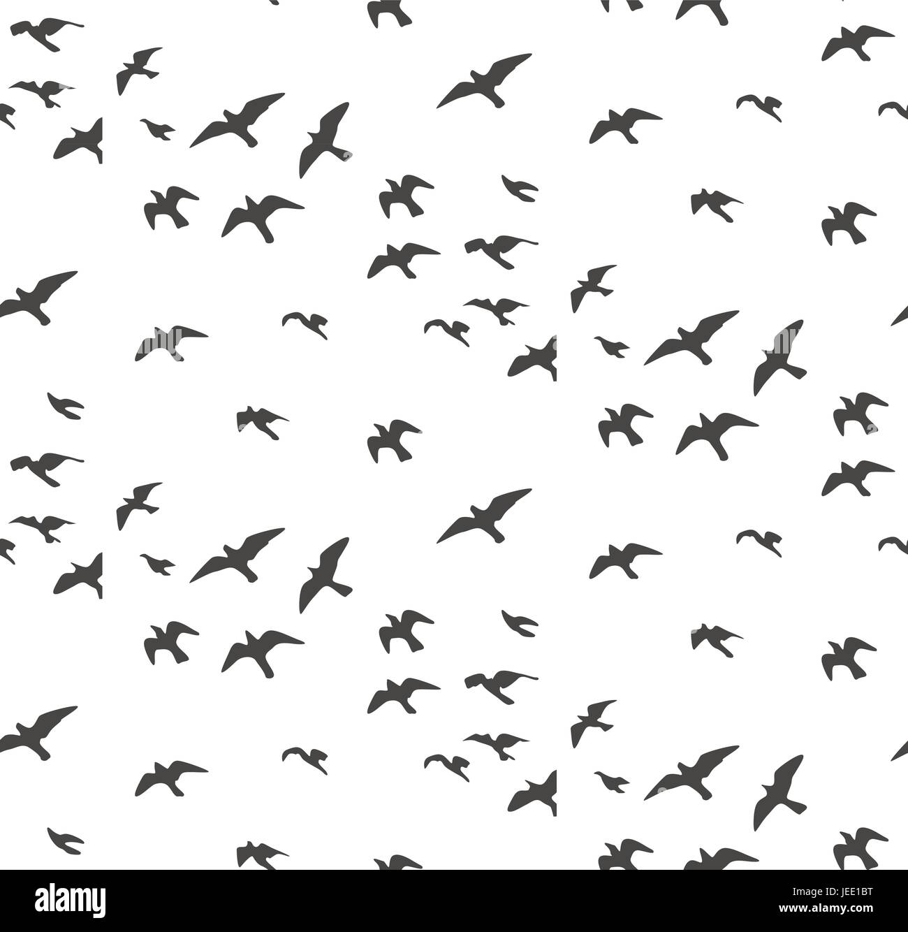Seagulls silhouettes seamless pattern. Flock of flying birds gray silhouette. Dove, sea-gull sketch abstract bird Vector for wrapping paper cute desig Stock Vector