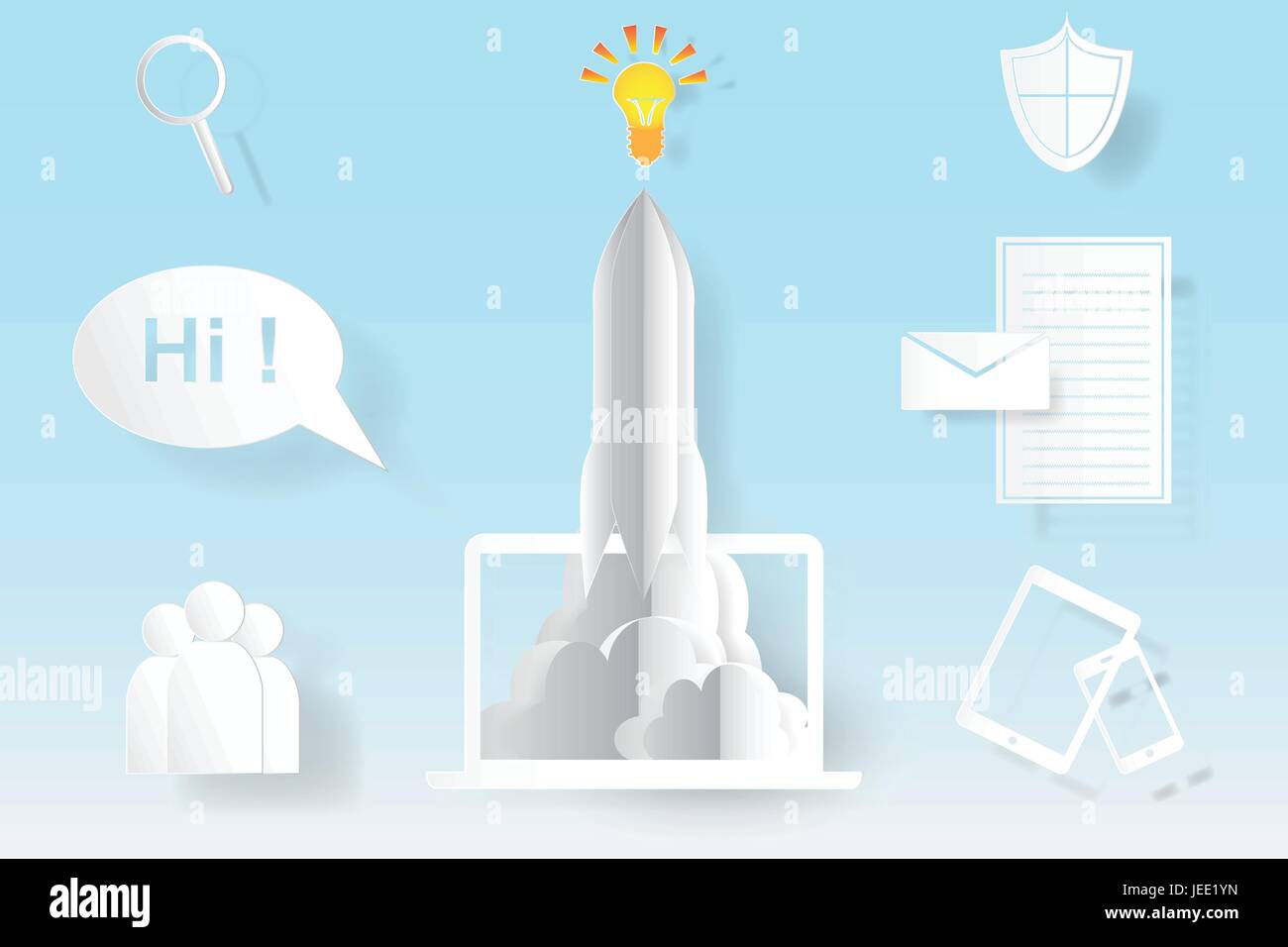 Computer startup rocket idea concept vector Stock Vector Image & Art ...
