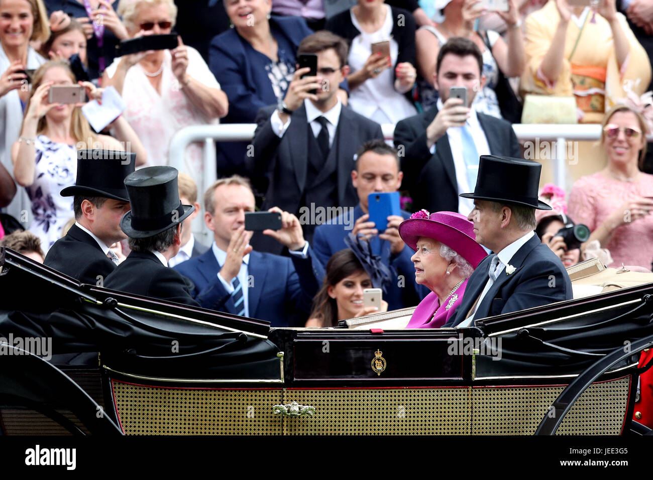 Duke york queen elizabeth ii arrive royal ascot day racing hires stock