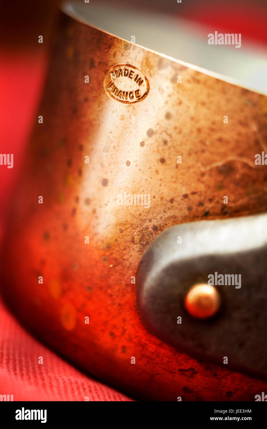 Detail shot of French copper pot Stock Photo Alamy