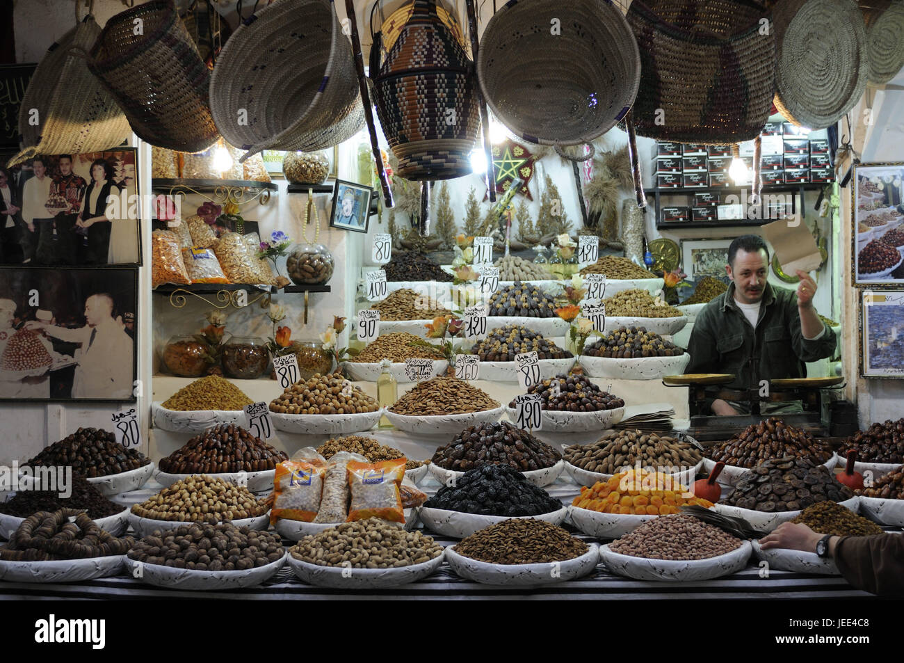 Market stall, dealer, food, sales, fez, Morocco, Africa, Stock Photo