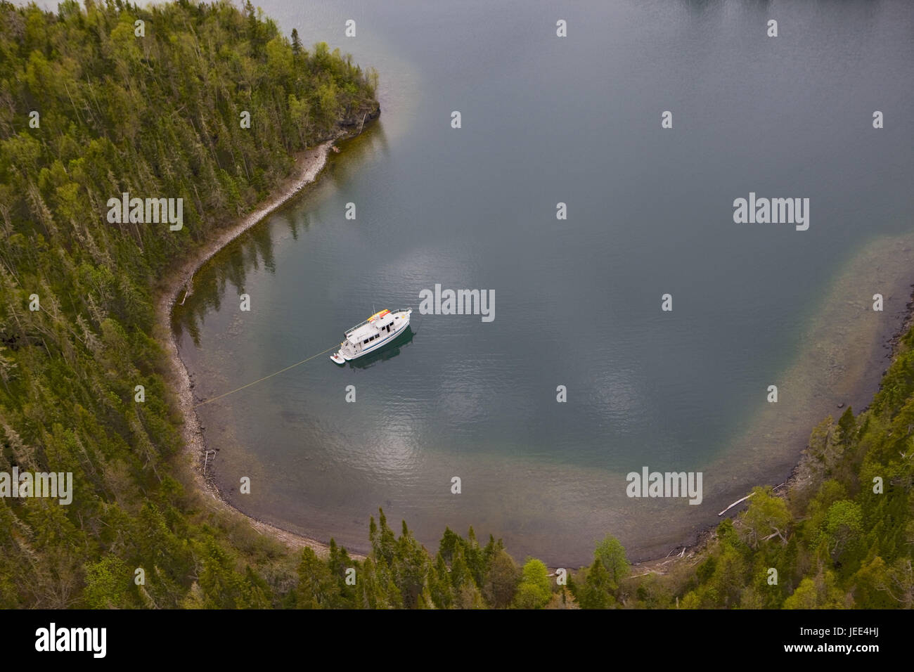 Canada, Ontario, Thunder Bay, brine Superior, bay, yacht, anchor, Stock Photo