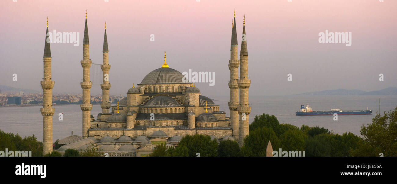 Turkey, Istanbul, sultan's Ahmed's mosque, blue mosque in the red sky, Stock Photo