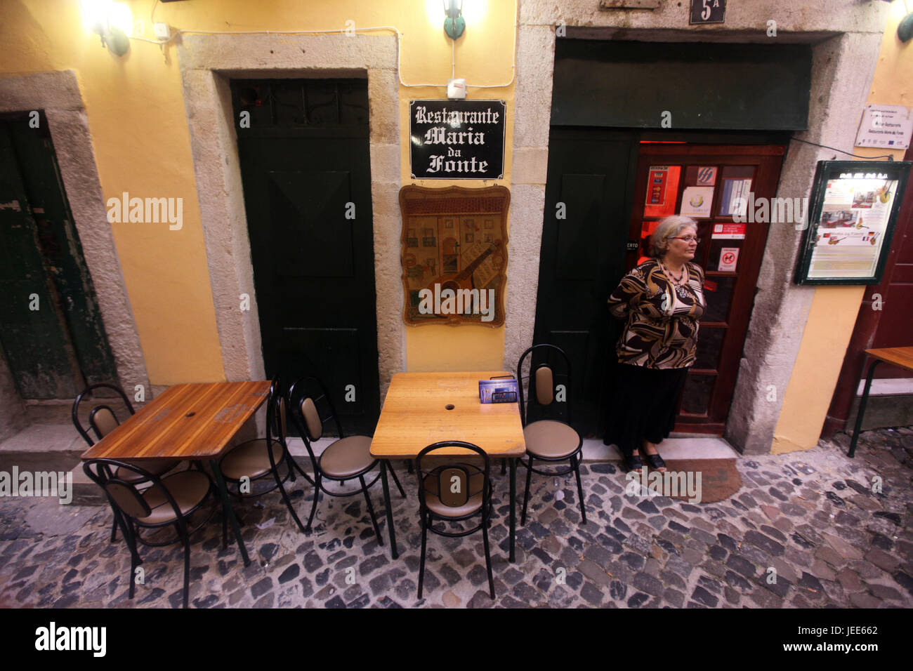 Portugal, Lisbon, Old Town, Alfama, music, restaurant, outside, Fado, culture, tradition, Stock Photo